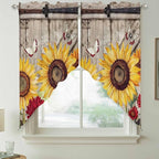 Sunflowers Swag Valances for Windows, Retro Flower Barn Doors Butterfly Farmhouse Brown Rod Pocket Kitchen Curtains Valance, Small Window Curtains Swag for Cafe Living Room, 2 Panels, 28x36 inch