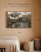InSimSea Framed Canvas Wall Art Vintage Decor, Riverside Small Town Large Canvas Prints Home Decor, Rustic Farmhouse Hanging Wall Decor for Bedroom Living Room, 20"x30"