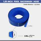 Eastrans 1-1/4'' x 50ft Blue PVC Lay-Flat Backwash Hose for Swimming Pools, Heavy Duty Discharge Hose Reinforced Pool Drain Hose, Weather Resistant Ideal for Water Transferring