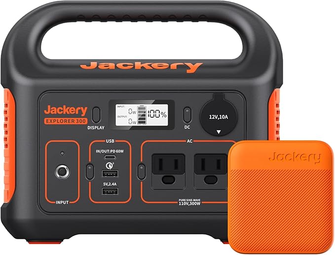 Jackery Portable Power Station Explorer 300 and 102W Fast Charger, 293Wh Backup Lithium Battery, Solar Generator for Outdoors Camping Travel Hunting Blackout (Solar Panel Optional)