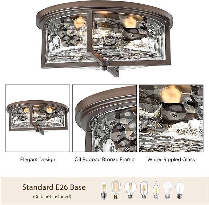 16" D Industrial Flush Mount Ceiling Light, Large 3-Light Farmhouse Close to Ceiling Lights for Hallway, Kitchen, Bathroom, Dining Room (Oil Rubbed Bronze,)