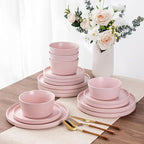 AmorArc Ceramic Dinnerware Sets for 4, Modern Flat Stoneware Plates and Bowls Sets,Chip and Crack Resistant | Dishwasher & Microwave Safe Dishes Set,Scratch Resistant- Service for 4 (12pc)-Matte Pink