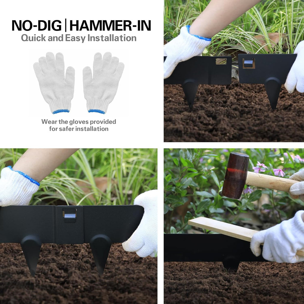 Worth Garden 10-Pack (34Ft Total) Galvanized Steel Landscape Lawn Edging - 6 in. H Bendable Metal Strips - Hammer-in 18-Gauge Flexible Black Edging Border - Yard Pathway Divider - Buckle Connection
