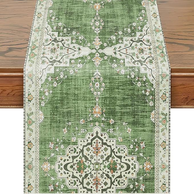 Snycler Table Runner Boho Table Runners Vintage Elegant Farmhouse Table Center Linen Decor for Home Dining Party Entrance (13x72 Inch) Light Green