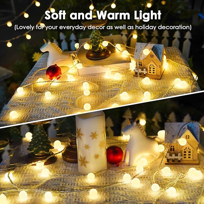 200LED Connectable String Lights Indoor Outdoor for Bedroom, 66ft Fairy Lights with Remote & Timer, Plug in 8 Modes Waterproof Globe Hanging Twinkle Light for Room Classroom Wedding Decor, Warm White
