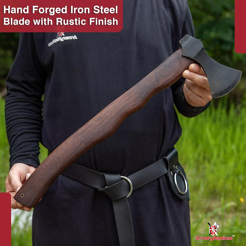 Armory Replicas™ Hand Forged Rustic Iron Steel Battle Axe – 20" Wood Handle, Fully Functional Camping & Reenactment Tool – Perfect for Outdoor Survival