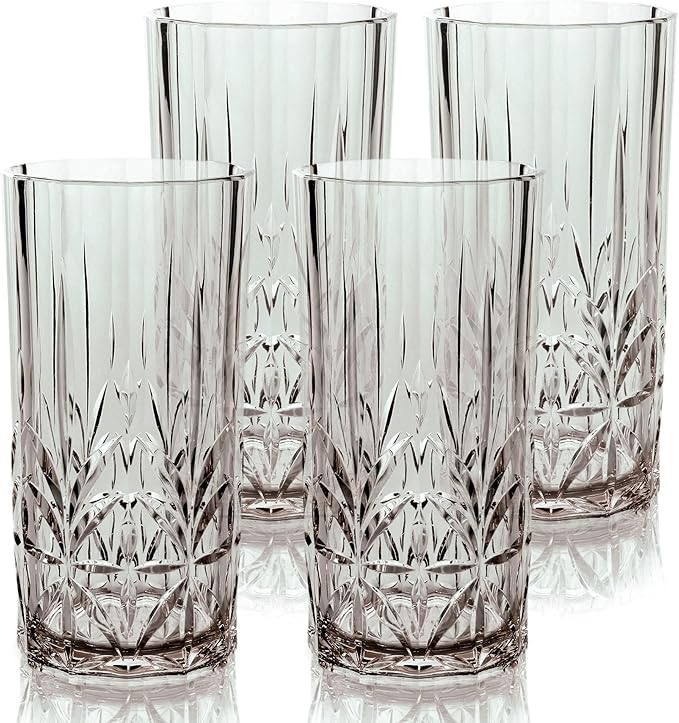 BELLAFORTE Shatterproof Tritan Tall Tumbler, Set of 4, 18oz - Myrtle Beach Drinking Glasses - Unbreakable Plastic Drinking Glasses for Gifting, Parties, New Year - BPA Free - Dishwasher Safe - Gray