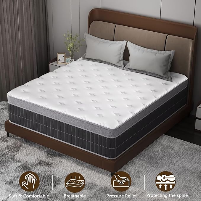 King Size Mattress in a Box 14 Inch Memory Foam Hybrid Mattress with Pocketed Springs Medium Firm Support Motion Isolation Edge Support 180 Night Trial