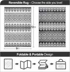 Waterproof Outdoor Rug 9x12ft, Bohemia Reversible Plastic Straw Mat for Patio RV Deck Porch Backyard Balcony Camping Picnic Beach Indoor Outdoor Carpet, Black&White