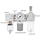 NANPU 1/4" NPT Air Filter, Regulator & Lubricator (FRL) Combo - Water/Oil Trap Separator - Pressure Gauge(0-150 psi), 5 Micron Brass Element, Semi-Auto Drain, Poly Bowl, Metal Bracket