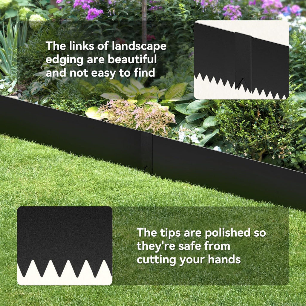 6PCS 10 inch Steel Landscape Edging Kit - 40" L x 10" H Each (20ft Total) Galvanized Steel Edge for Lawn Yard- No-Dig Hammer-in Heavy Duty Metal Edging Border with 6 Clips…