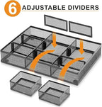 Marbrasse 3 Pack Desk Drawer Organizers with 9 Adjustable Compartments for Makeup, Office Supplies & Accessories (Black)