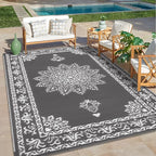 Yamaziot Outdoor Rug 6x9 Ft, Waterproof Plastic Straw Patio Rug, Reversible Backyard Carpet UV Resistant Portable RV Mat Clearance, Large Indoor Outdoor Rug for Patio, Porch, Deck, Balcony, Dark Gray