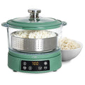 COOK WITH COLOR 3L Glass Low Carb Rice Cooker - Makes 6 Cups Cooked Low Sugar Rice with Auto Lift Filter Basket, Hotpot & Steamer for Rice, Grains and Oats, Digital Panel with Keep Warm, Dark Sage