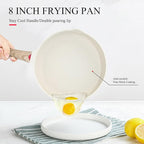 Vinchef 8 Inch White Nonstick Skillet, French Cream Shallow Fry Pan, Induction Compatible, Scratch-Resistant Ceramic Coating