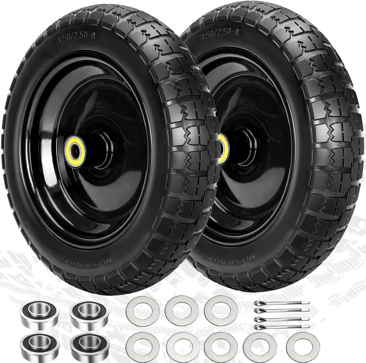 13" Flat Free Wheels Replacement for GOR Garden Cart Tires, 4.00-6 Solid Tires with 5/8"Bearings, 13" No Flat Wheels for GOR Garden Carts/Hand Trucks/Garden Carts