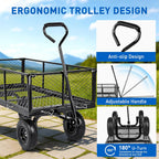 Yesker Steel Garden Carts - 1100lbs Dump Wagon with All Terrain Inflatable Wheels for Yard Lawn Farms Gardening - Heavy Duty Utility Outdoor Hauling Wheelbarrow