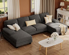 Furmax Sectional Couches for Living Room, U-Shaped Sofa Couch with Linen Fabric, 4 Seat Sofa Set with Double Chaise for Apartment (Corduroy, Dark Grey)