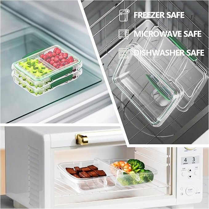 Finorder 3 Pack Food Storage Containers | 11.8 oz BPA Free Plastic Meal Prep Containers with Dividers | Microwave & Dishwasher Safe Sandwich Boxes | Stackable Lunch Containers (11.8 oz Each)