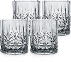 BELLAFORTE Shatterproof Tritan Plastic Short Tumbler, Set of 4, 13oz - Myrtle Beach Unbreakable Crystal Cut Old Fashioned Drinking Glasses for Party, Gifting - BPA Free - Dishwasher Safe - Smok Grey
