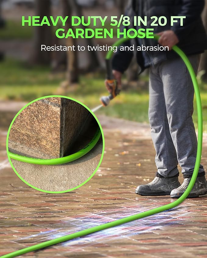 20 FT x 5/8″ Garden Hose, Short Lightweight Flexible Garden Water Hose with Swivel Handle, 200 PSI Working, 450 PSI Burst, All-Weather Outdoor Use, Heavy Duty Water Hose for Watering, G20GH06