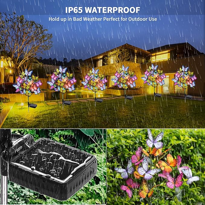 Solar Garden Lights Outdoor Waterproof Decorative Solar Lights Outdoor 2 Pack with 44 LED 34 Butterfly Flower Garden Decor Yard Patio Lawn, Gifts for Mother's Day Mom Women