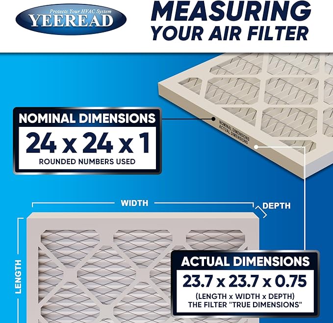 24x24x1 MERV 8 Air Filters 6-Pack, Actual Size 23.7" x 23.7" x 0.75" – Compatible with HVAC, Air Conditioners & Furnaces– High Particle Capture & Smooth Airflow