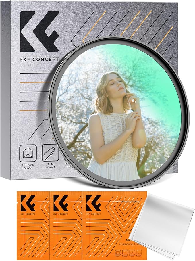 K&F CONCEPT 55mm White Mist 1/4 Filter, 18 Multi-Layer Coatings Dreamy Soft White Diffusion Filter with Cleaning Cloths for Portrait/Video/Vlog Photography