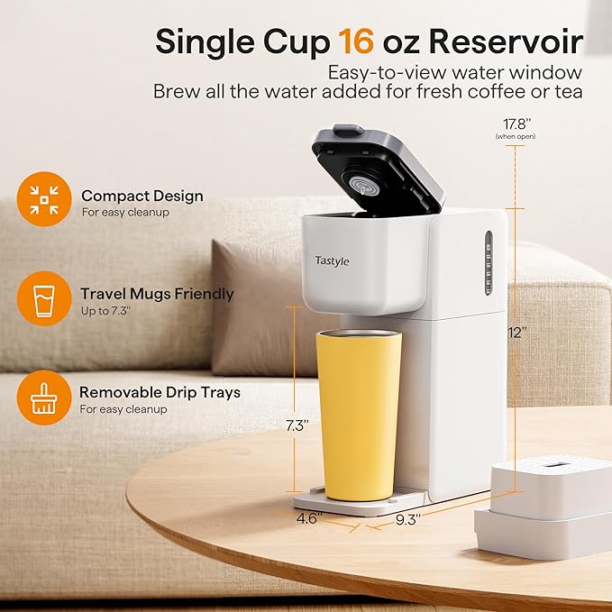 Single Serve Coffee Maker for K Cup, Ground and Tea, Hot and Iced Coffee Machines with Bold Setting, 6 to 16 Oz Brew Sizes, Compact for Small Spaces, White (2.0 Version)