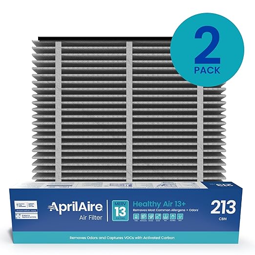 AprilAire 213CBN Replacement Filter for AprilAire Whole House Air Purifiers - MERV 13 with Carbon, Healthy Home Allergy + Odor Reduction, 20x25x4 Air Filter (Pack of 2)
