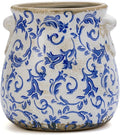 Vintage Blue Ceramic Ice Crack Glaze Flower Pot with Drainage Holes and With Handle, Country Rustic Planters for Indoor and Outdoor,Tuscan Decor,Home,Living Room, Garden Decor, Gardening Gift (Blue)