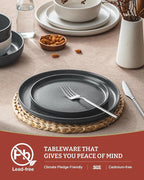 Famiware Milkyway Plates and Bowls Sets, 12 Pieces Dinnerware Sets, Reactive Glaze Dish Set, Stoneware Dishes Set for 4, Matte White & Matte Dark Charcoal