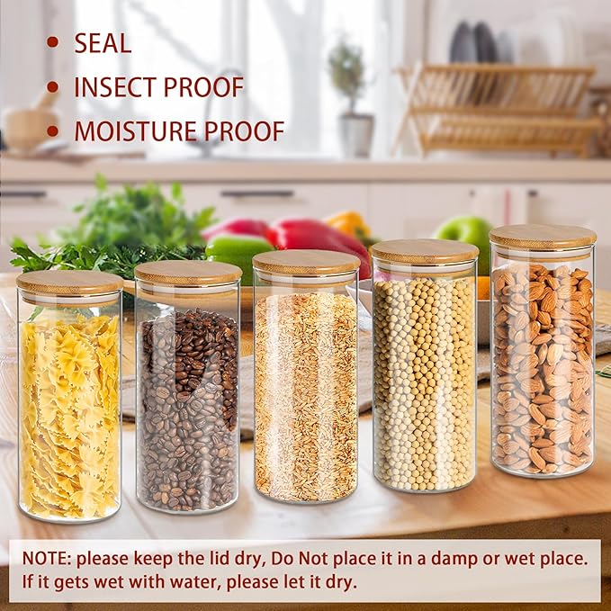 SLifeJars-32 oz Glass Jars with Bamboo Lids 8 pcs Glass Food Storage Containers with Airtight Bamboo Lids, Glass Canisters Stackable Kitchen Pantry bamboo lid for Coffee Beans, Rice, Sugar and More