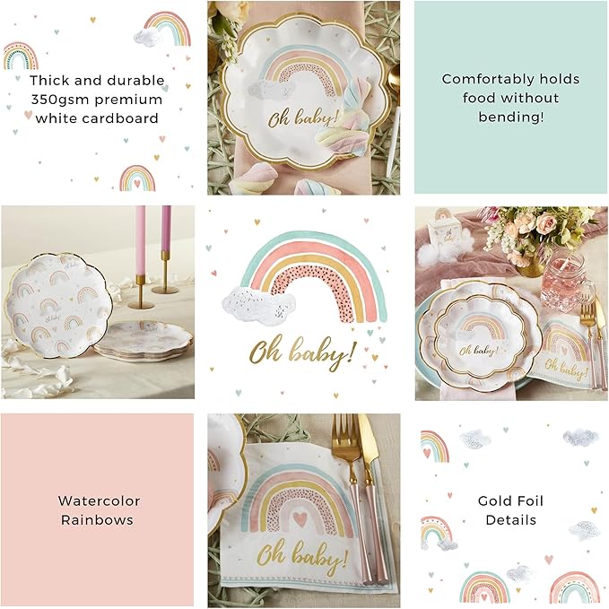 Kate Aspen Boho Rainbow Baby Shower Decorations, One Size, 62 Pc Party Tableware Kit