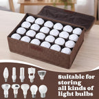 1 Pcs Light Bulb Organizer Storage Box Ornament Storage with 30 Dividers Foldable Bulbs Organizer with Lid Sturdy PP Board Fits Various Standard Dustproof Fabric Case for Home Vbs (Coffee)