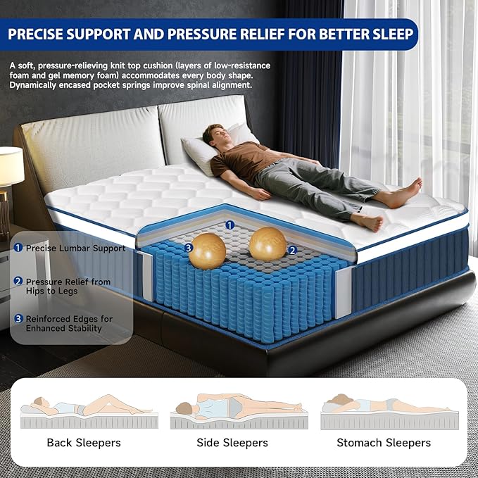 Full Mattress 12 Inch, Hybrid Full Size Mattress in a Box, Gel Full Size Memory Foam Mattress with Pocket Springs, Medium Firm Feel, Edge Support, Cool Sleep, Motion Isolation & Pressure Relief