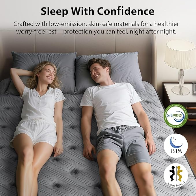 Twin Mattress 12 Inch, Medium Firm Hybrid Mattress with Lumbar-Zoned Foam and Pocket Springs for Motion Isolation and Edge Support