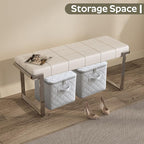 Upholstered Dining Bench, 44.29 Inch Leather Upholstered Bedroom Benches, Entryway Bench for Living Room Kitchen Dining Room(White&Silver)
