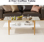 Glass Coffee Table, Rectangle Living Room Center Table with Golden Legs, Mid-Century Modern Accent Tables with Open Shelf for Living Room, Office, White