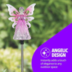 Exhart Garden Solar Lights, Decorative Angel Garden Stake, 12 LEDs, Cute Yard and Pathway Decor, Pink, 4 x 34 Inch