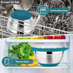 P&P CHEF Blue Mixing Bowls Set of 6, Stainless Steel Mixing Bowl with Visible Lids for Salad, Metal Nesting Serving Bowls for Kitchen Cooking Prepping Storing Food, 4.6/3.5/2.6/2/1.5/1 QT