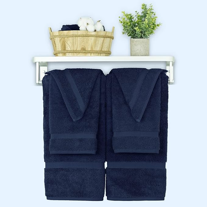 Chakir Turkish Linens 100% Cotton Premium Turkish Towels for Bathroom, 2 Large Bath Towels, 2 Hand Towels, 2 Washcloths (6-Piece Towel Set, Navy)