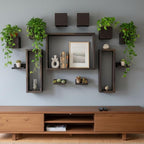 LaLaGreen Wooden Floating Shelves (13-Piece Set) Wall Mounted Plant Shelf, Planter Boxes for Indoor Plants, Decorative Wood Display Shadow Box Kitchen, Bathroom, Bedroom, Living Room, and Home Decor