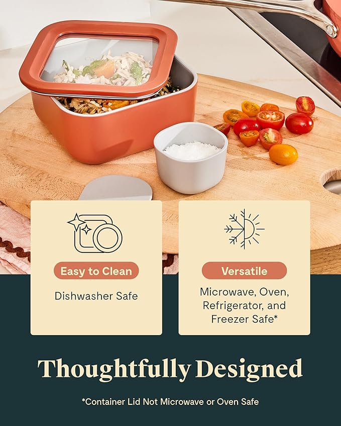 Caraway 2pc Glass Food Storage Set - 4.4 Cup Food Containers (2) - Ceramic Coated - Non Toxic, Non Stick Lunch with Lids - Dishwasher, Oven, & Microwave Safe - Sage