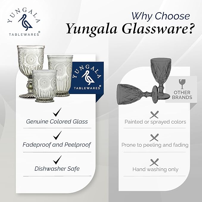Yungala Black Wine Glasses set of 6 smoke glass goblets, black glassware made from dishwasher friendly colored glass smoke - black goblets