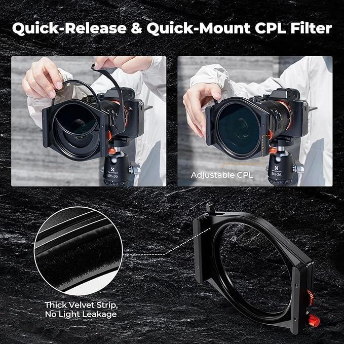 K&F CONCEPT X PRO Square Filter Holder System Kit (Filter Holder + 95mm Circular Polarizer + Square ND1000 Filter + ND8 + ND64 + 4 Filter Adapter Rings) for Camera Lens with36 Multi-Coated