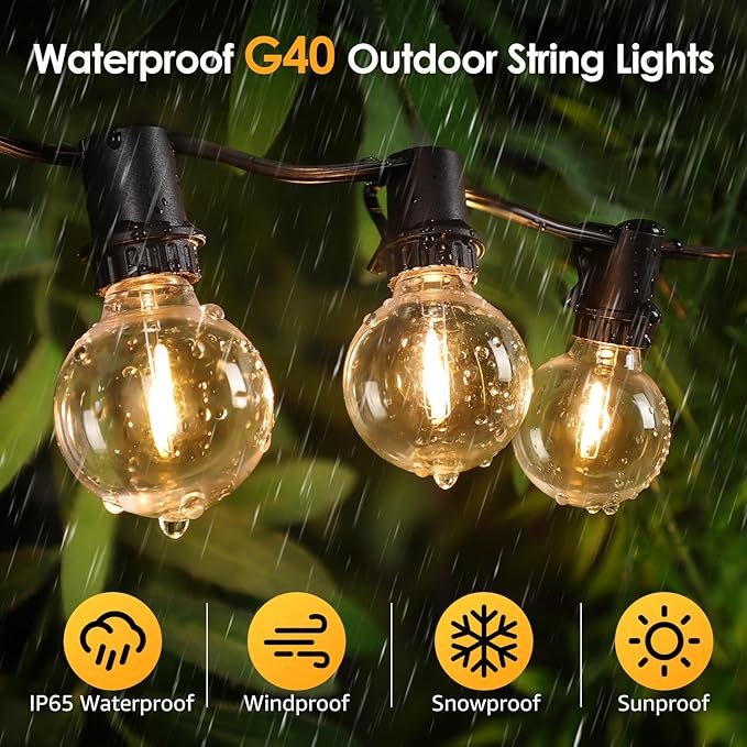 Mlambert 48FT Solar String Lights with Remote, Outdoor Waterproof Patio Lights with 18 LED Shatterproof G40 Bulbs(1 Spare) for Backyard-Black Wire