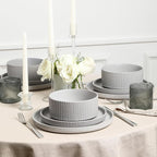 Stone Lain Haven Stoneware 12-Piece Dinnerware Set, Grey - Plates and Bowls Sets for 4, Elegant Dish Set, Includes Dinner Plates, Salad Plates Cereal Bowls, Microwave & Dishwasher Safe