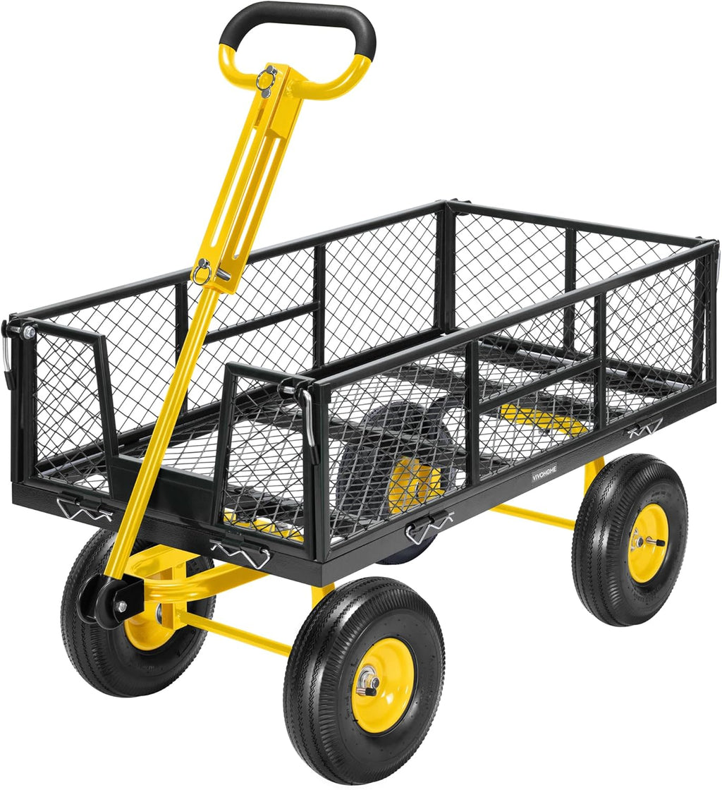 VIVOHOME Garden Cart Steel Heavy Duty 900 LBS Yard and Garden Wagon with 10 inch Tire and Handle Attach to ATV or Tractor Black