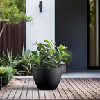 Kante 14.2 Inch Round Concrete Planter - Classic Large Indoor/Outdoor Plant Pot with Drainage Hole and Rubber Plug, Suitable for Gardens and Patios, Black